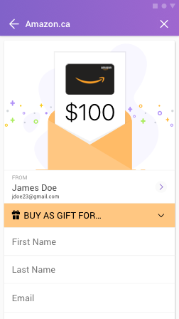 Send gift card screen